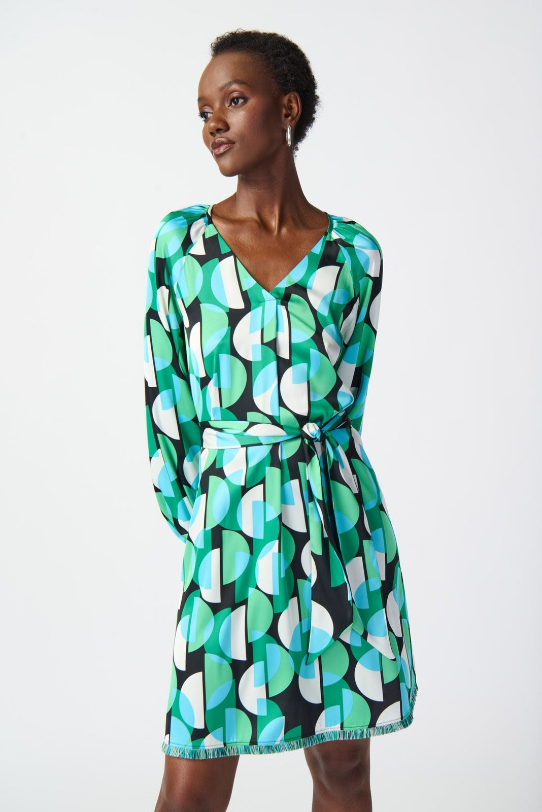 Joseph Ribkoff - Women - Geometric Print Satin Belted Dress