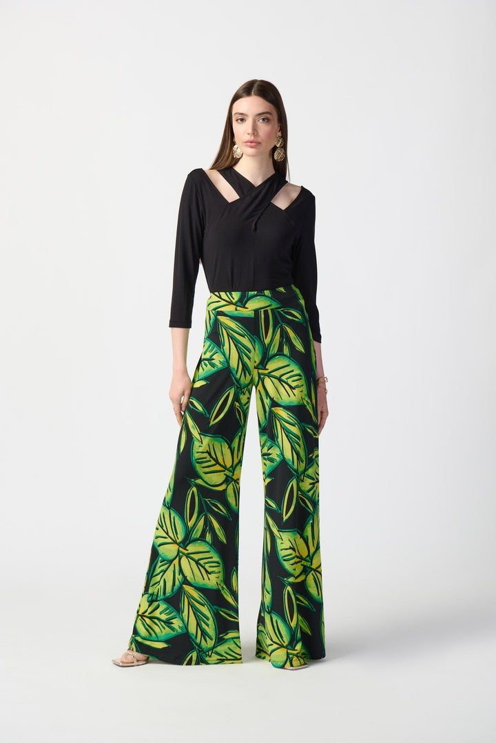 Joseph Ribkoff - Women - Leaf Print Silky Knit Wide-Leg Pants