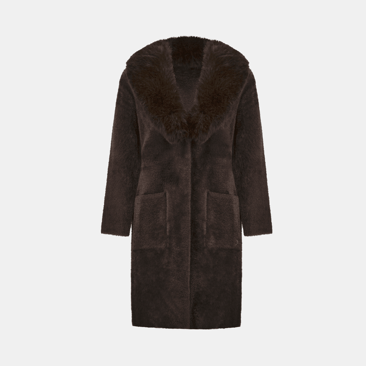Joseph Ribkoff- Feather Yarn Knit Coat With Detachable Faux Fur Collar