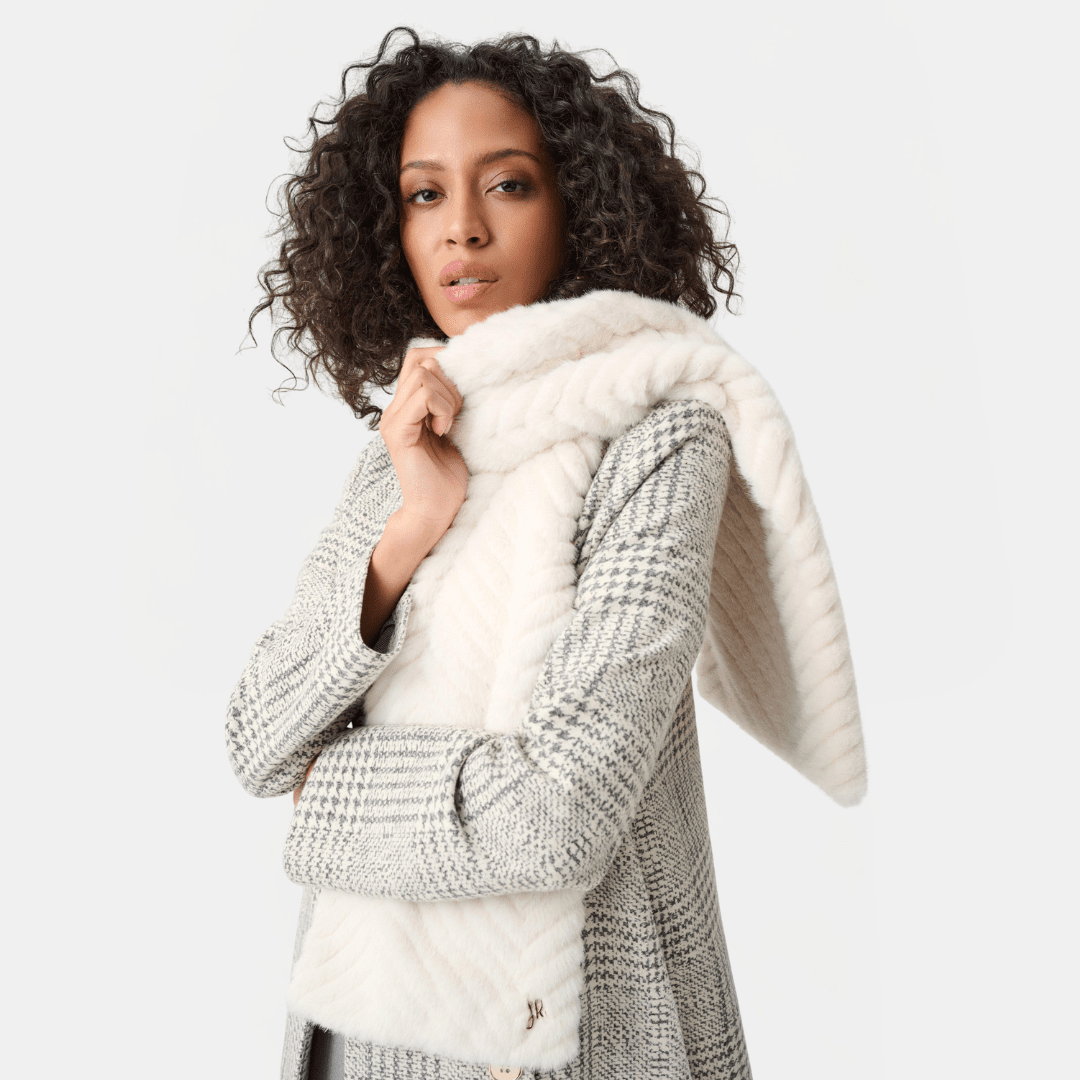 Joseph Ribkoff- Textured Chevron Faux Fur Scarf