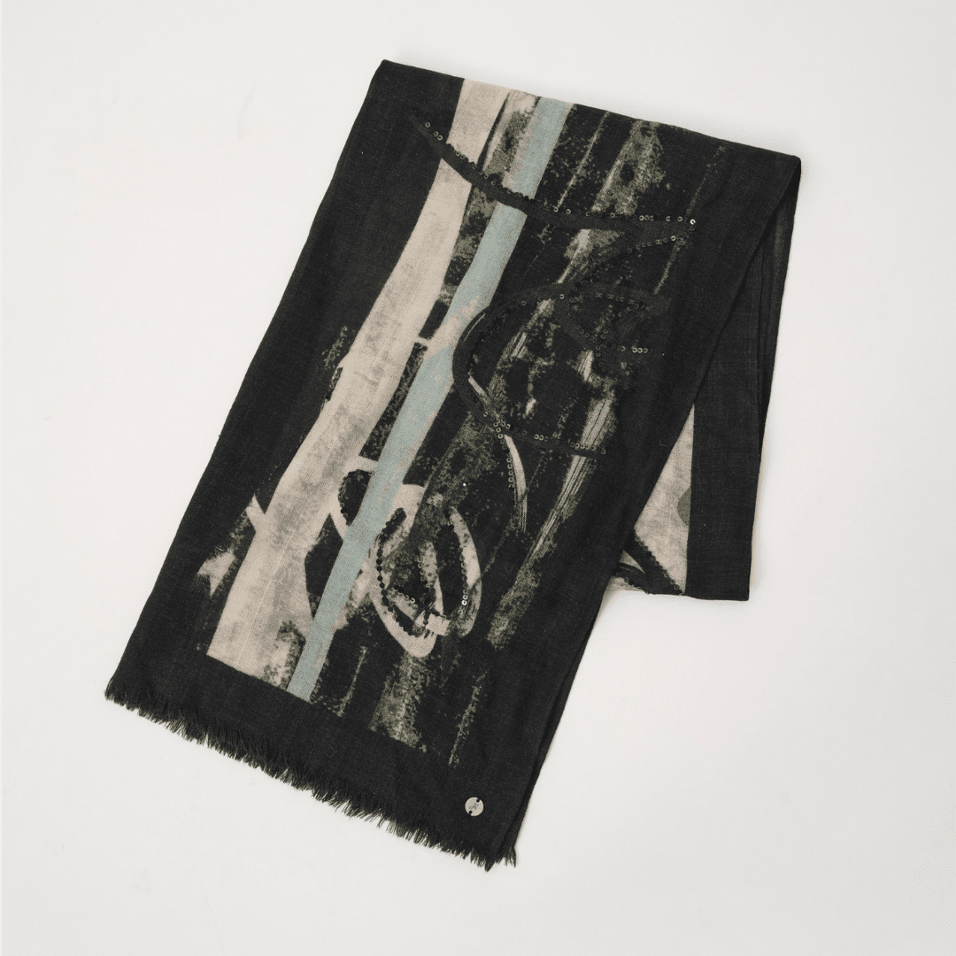 Joseph Ribkoff- Wool Abstract Print Fringed Scarf