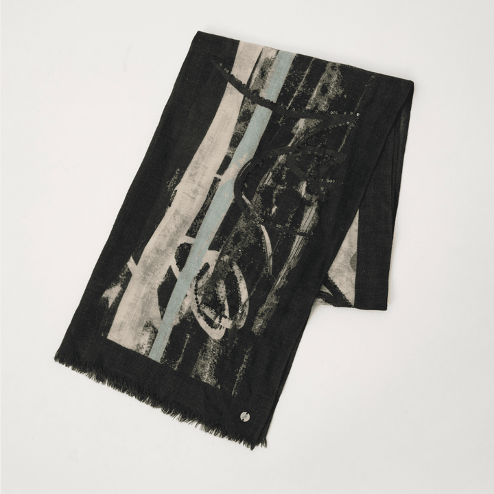 Joseph Ribkoff- Wool Abstract Print Fringed Scarf