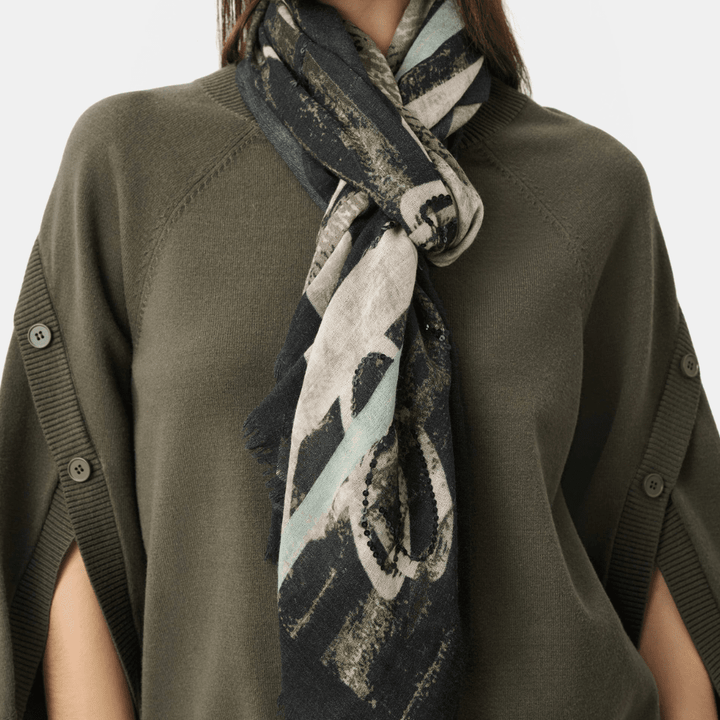 Joseph Ribkoff- Wool Abstract Print Fringed Scarf