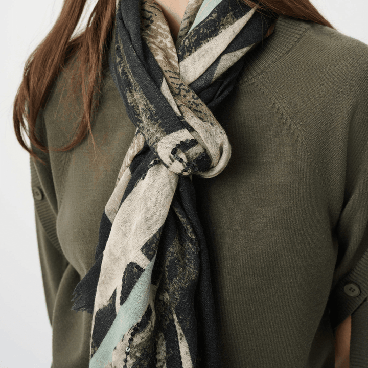 Joseph Ribkoff- Wool Abstract Print Fringed Scarf