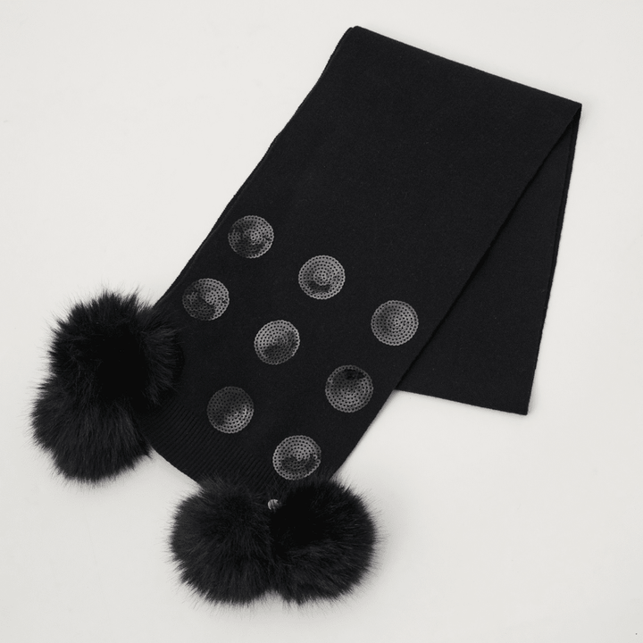 Joseph Ribkoff- Knit Scarf With Pompoms And Sequins