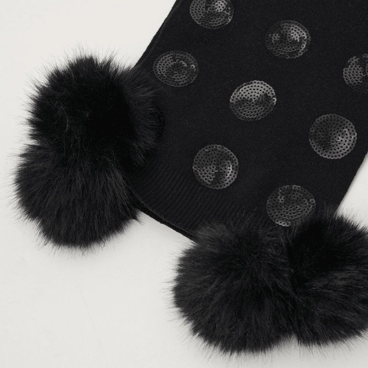 Joseph Ribkoff- Knit Scarf With Pompoms And Sequins