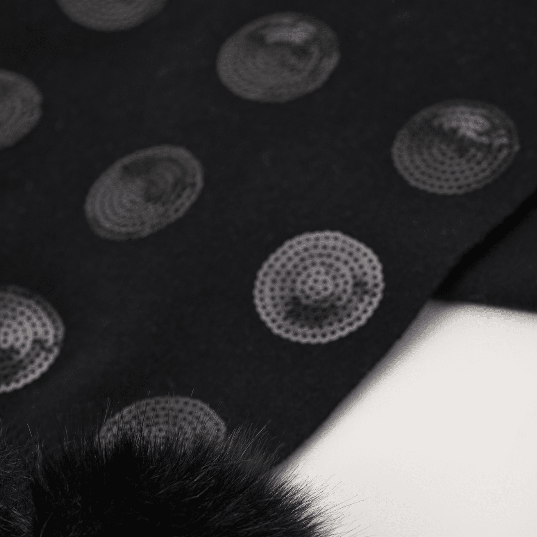 Joseph Ribkoff- Knit Scarf With Pompoms And Sequins