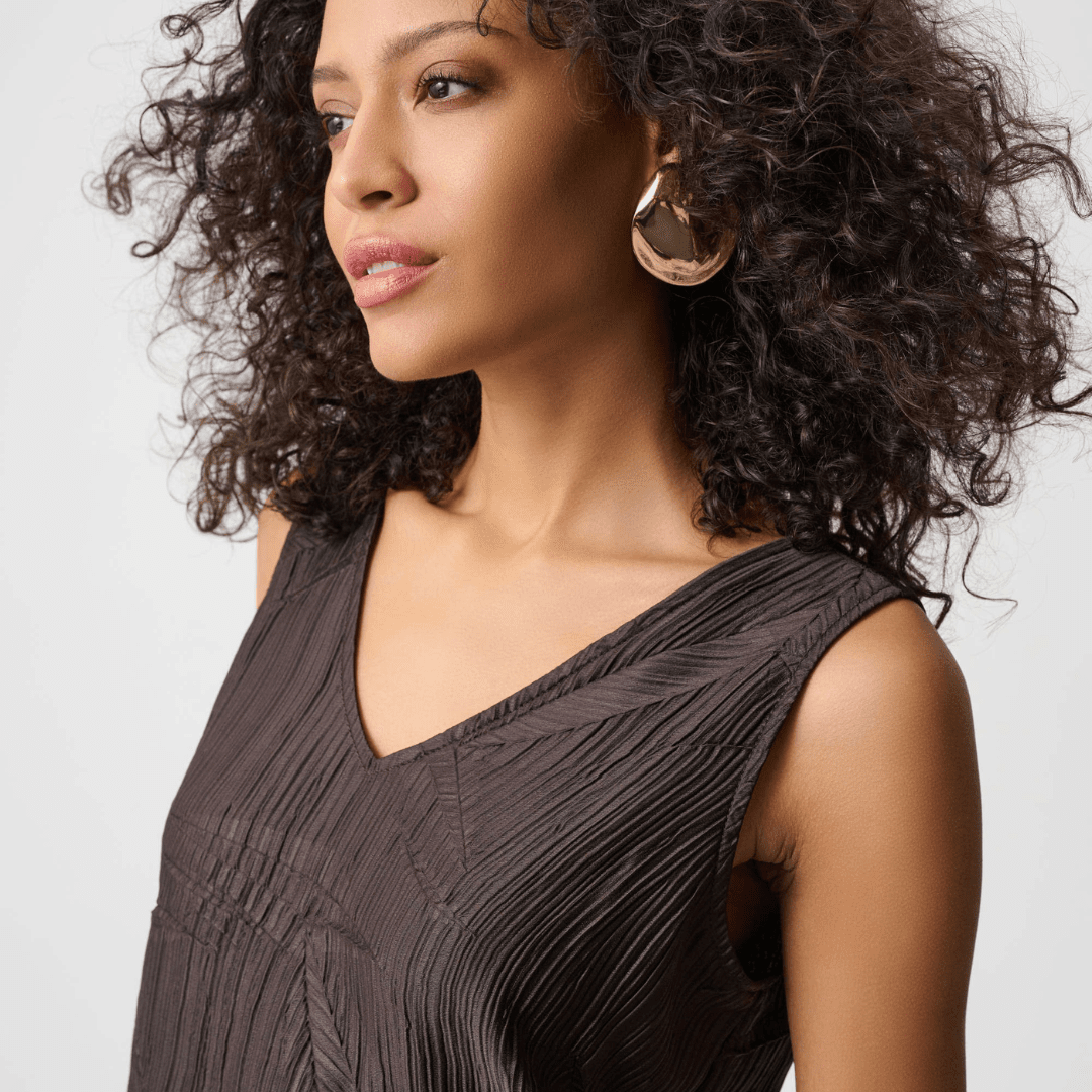 Joseph Ribkoff- Pleated Satin Flared V-Neck Top