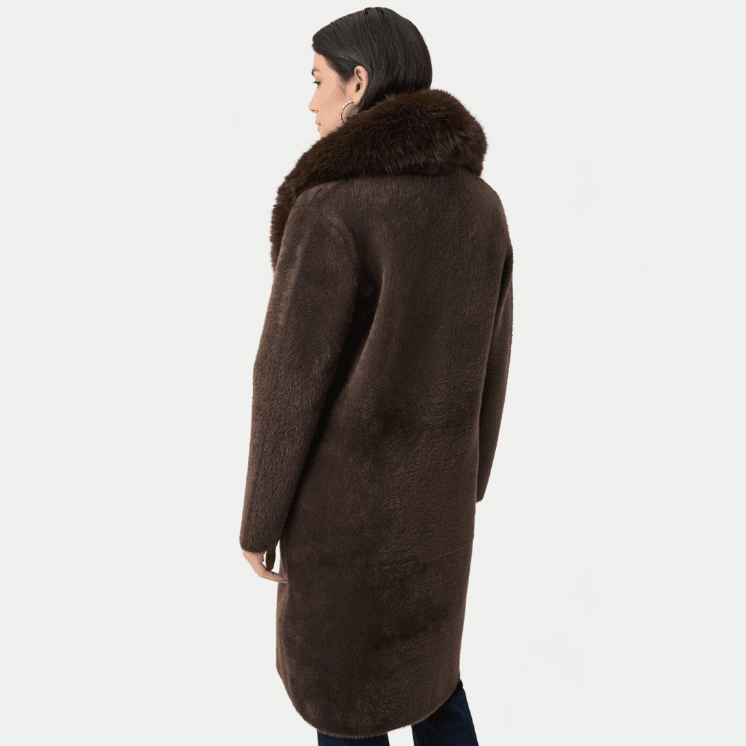 Joseph Ribkoff- Feather Yarn Knit Coat With Detachable Faux Fur Collar
