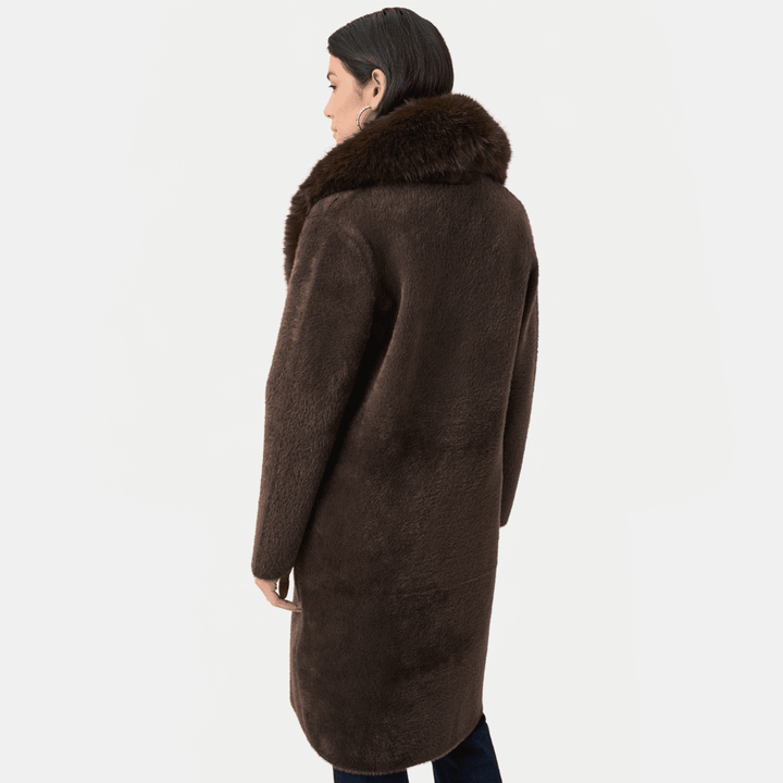 Joseph Ribkoff- Feather Yarn Knit Coat With Detachable Faux Fur Collar