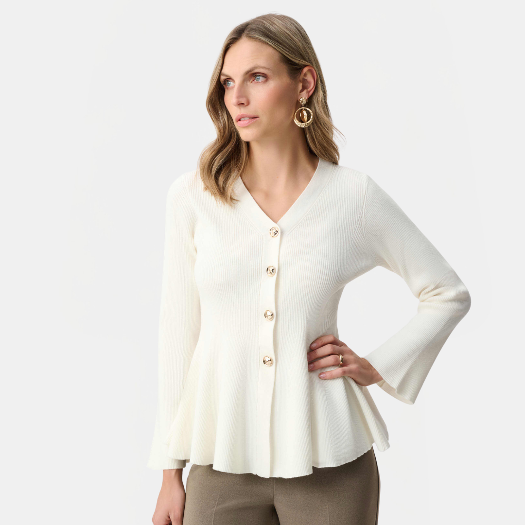 Joseph Ribkoff- Cotton Knit Fit And Flare Peplum Cardigan