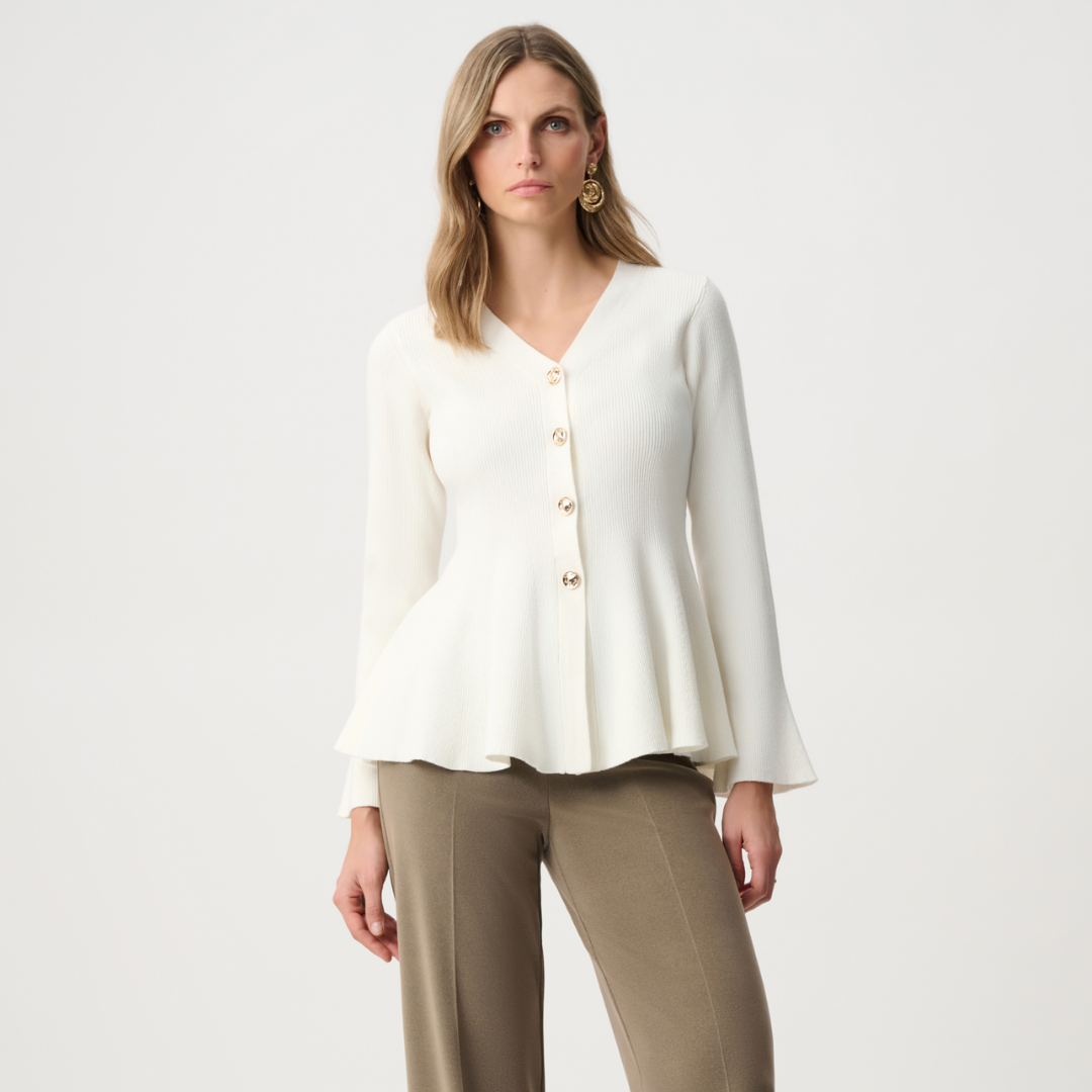 Joseph Ribkoff- Cotton Knit Fit And Flare Peplum Cardigan