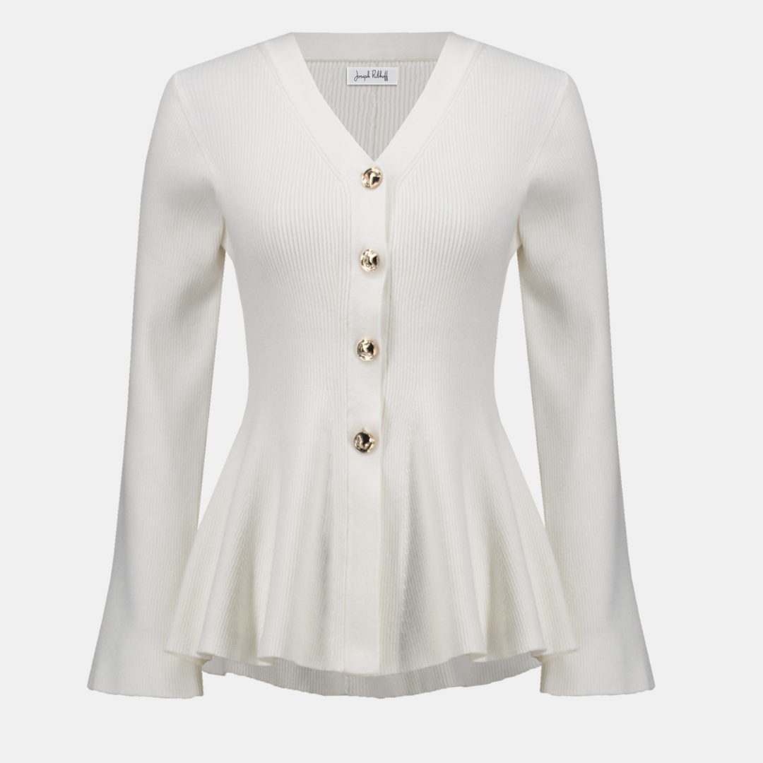Joseph Ribkoff- Cotton Knit Fit And Flare Peplum Cardigan