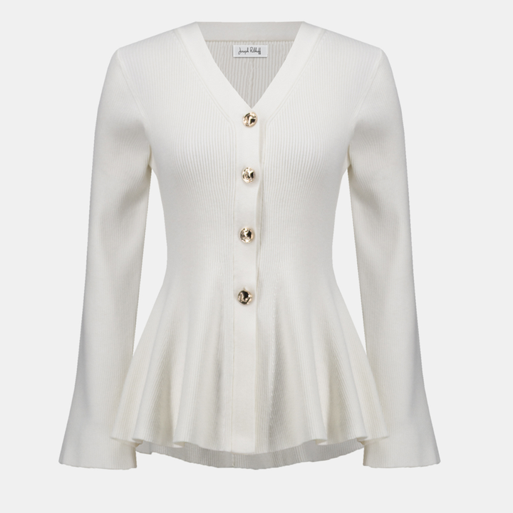 Joseph Ribkoff- Cotton Knit Fit And Flare Peplum Cardigan