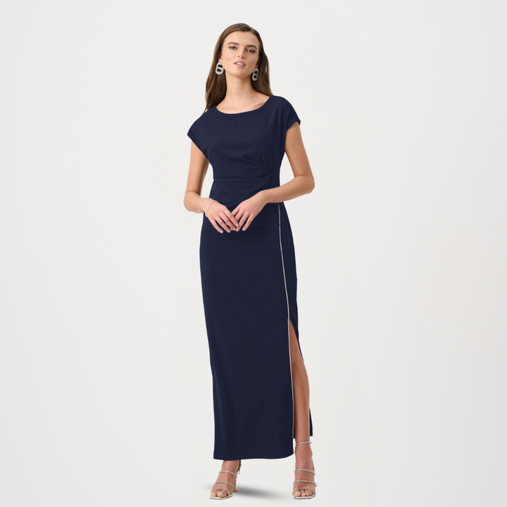 Joseph Ribkoff- Signature | Scuba Crepe Sheath Gown With Rhinestones Piping