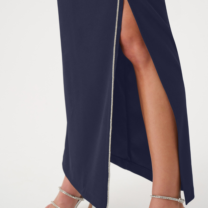 Joseph Ribkoff- Signature | Scuba Crepe Sheath Gown With Rhinestones Piping