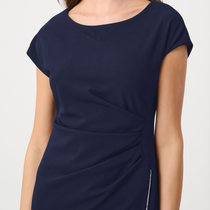 Joseph Ribkoff- Signature | Scuba Crepe Sheath Gown With Rhinestones Piping