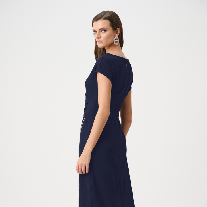 Joseph Ribkoff- Signature | Scuba Crepe Sheath Gown With Rhinestones Piping