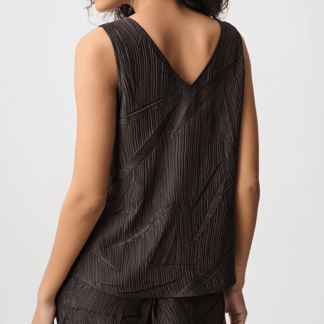 Joseph Ribkoff- Pleated Satin Flared V-Neck Top