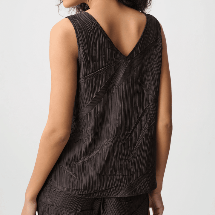 Joseph Ribkoff- Pleated Satin Flared V-Neck Top