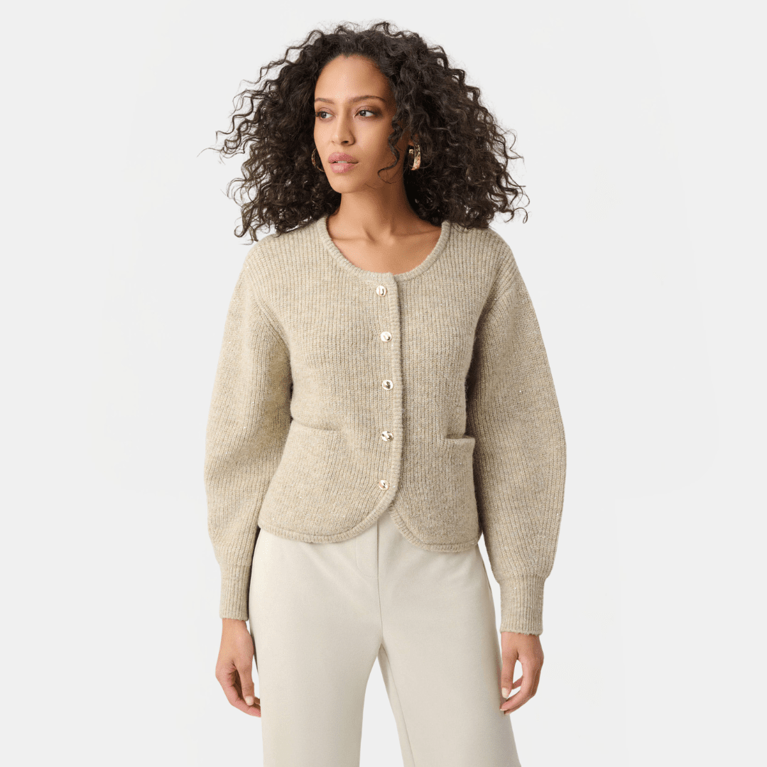 Joseph Ribkoff- Sweater Knit Sequined Boxy Crewneck Cardigan