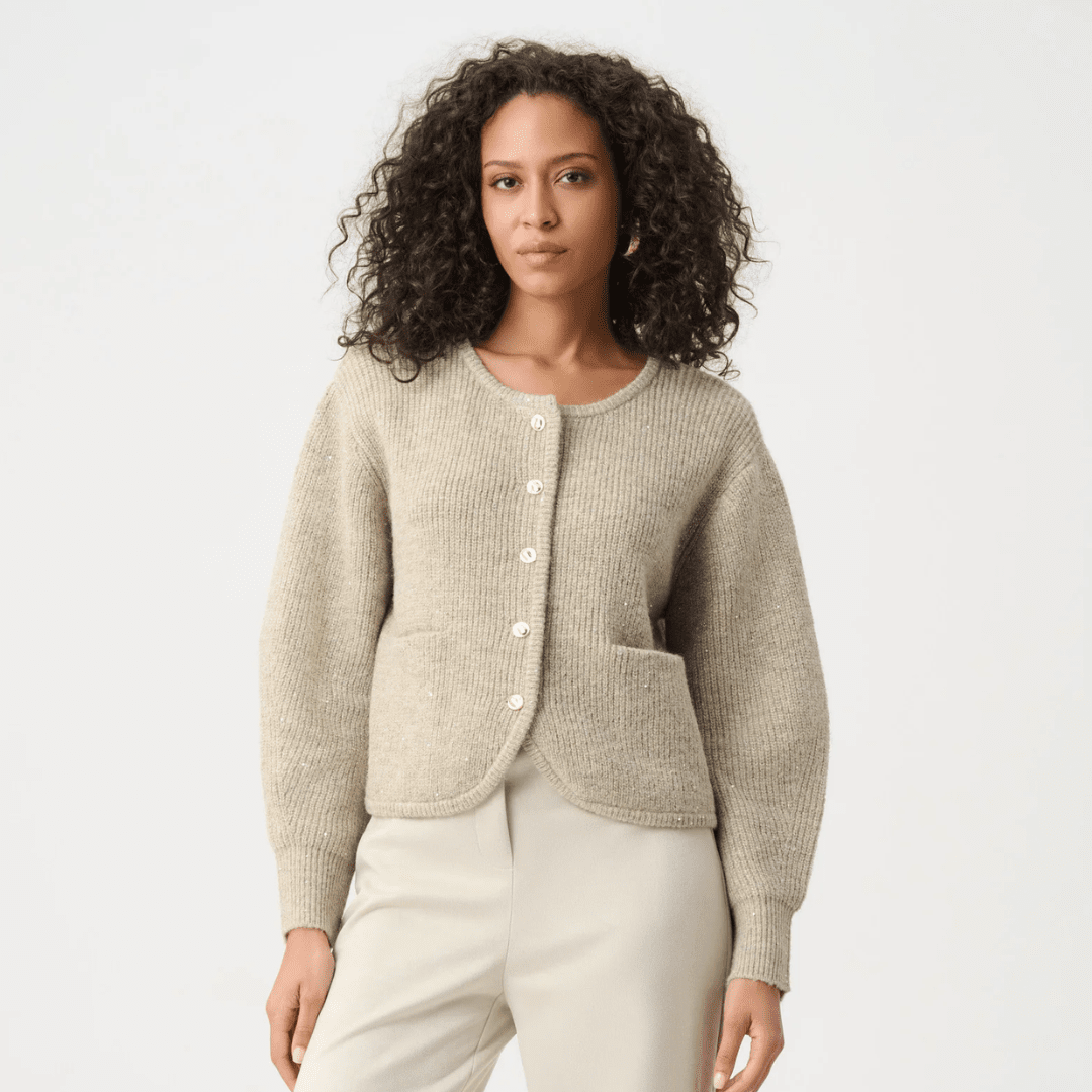 Joseph Ribkoff- Sweater Knit Sequined Boxy Crewneck Cardigan