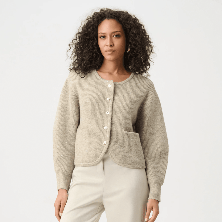Joseph Ribkoff- Sweater Knit Sequined Boxy Crewneck Cardigan