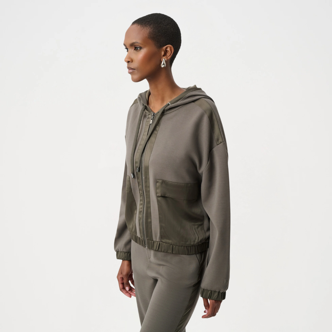 Joseph Ribkoff- Scuba Jersey And Satin Hooded Boxy Jacket