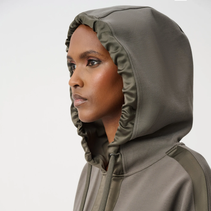 Joseph Ribkoff- Scuba Jersey And Satin Hooded Boxy Jacket