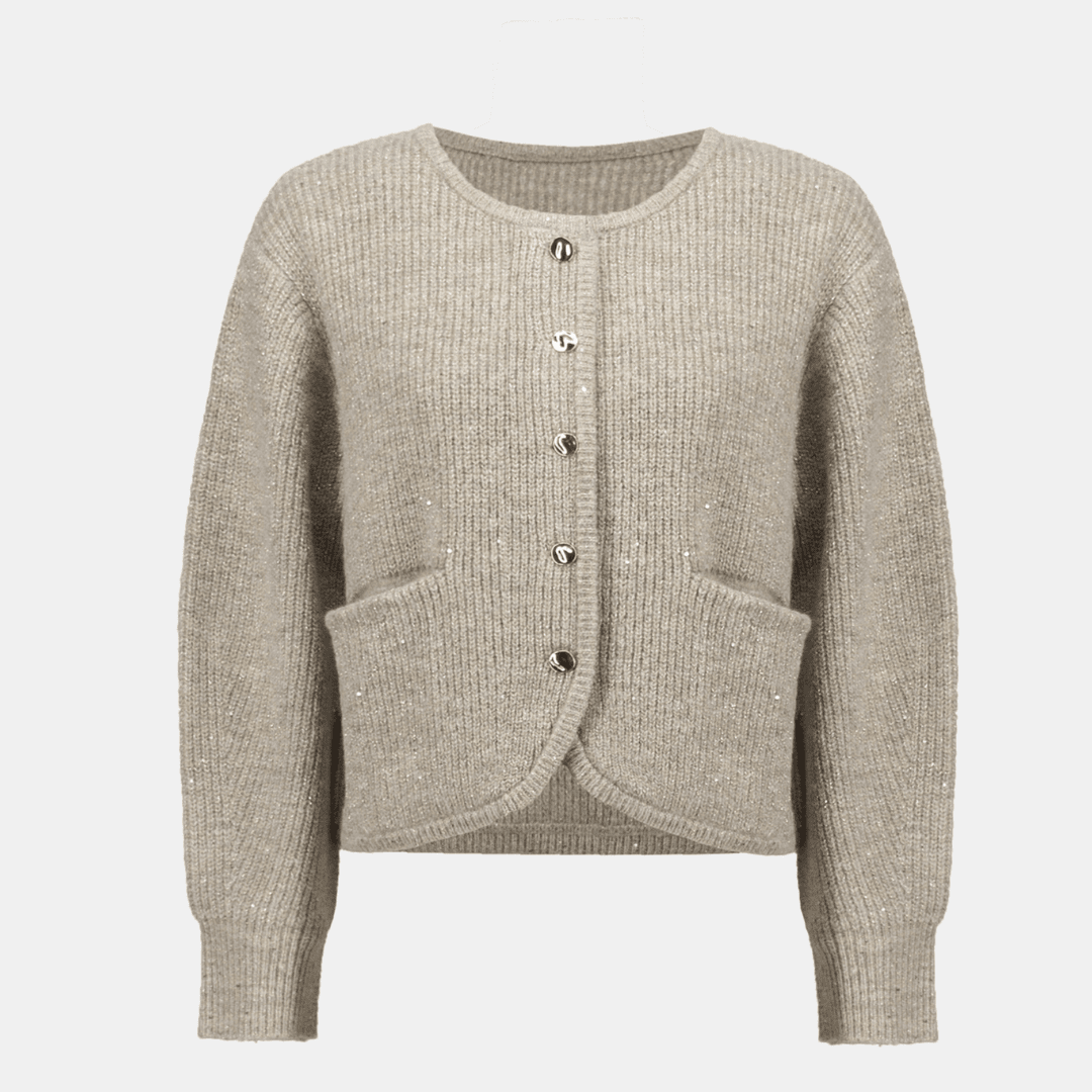 Joseph Ribkoff- Sweater Knit Sequined Boxy Crewneck Cardigan