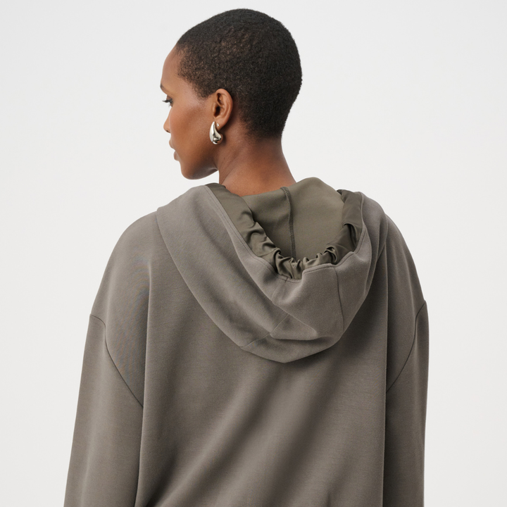 Joseph Ribkoff- Scuba Jersey And Satin Hooded Boxy Jacket