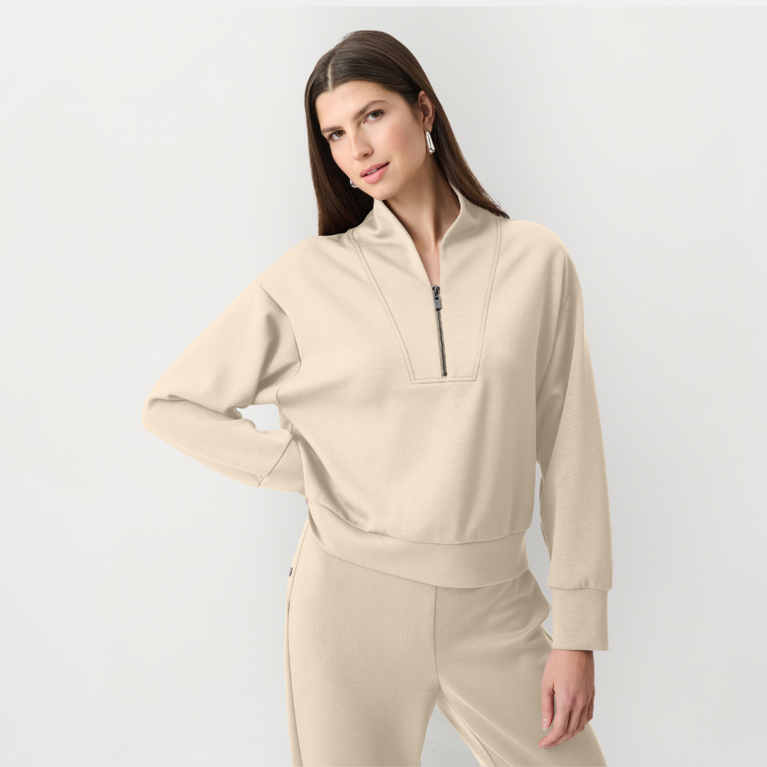 Joseph Ribkoff- Scuba Jersey Boxy Sweatshirt With High Collar and Front Zipper