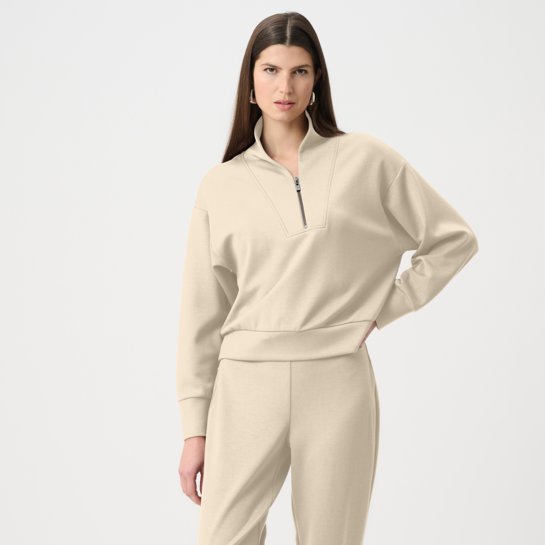 Joseph Ribkoff- Scuba Jersey Boxy Sweatshirt With High Collar and Front Zipper