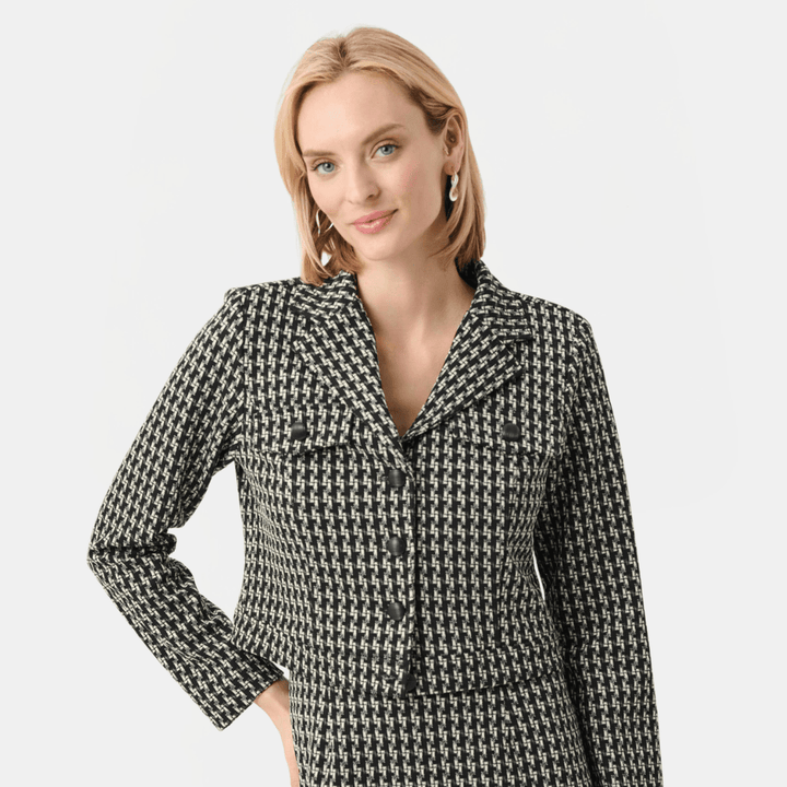 Joseph Ribkoff- Jacquard Geometric Cropped Jacket
