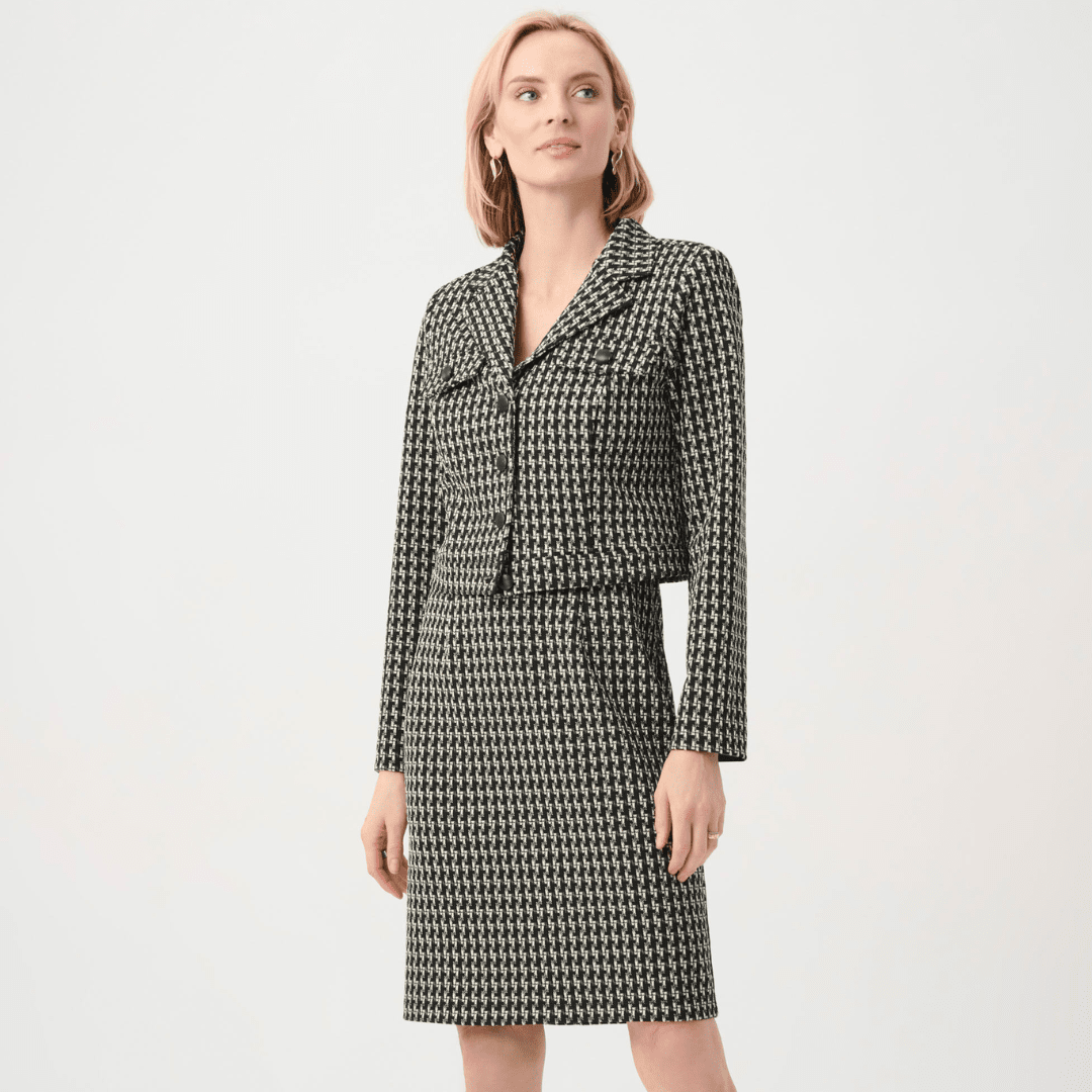 Joseph Ribkoff- Jacquard Geometric Cropped Jacket