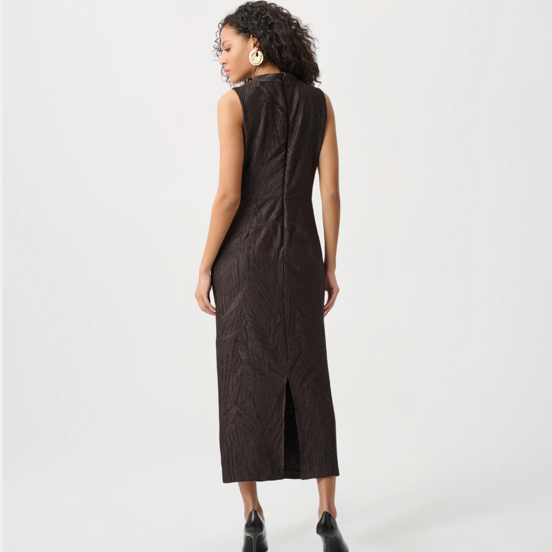 Joseph Ribkoff- Pleated Satin Sleeveless Midi Dress