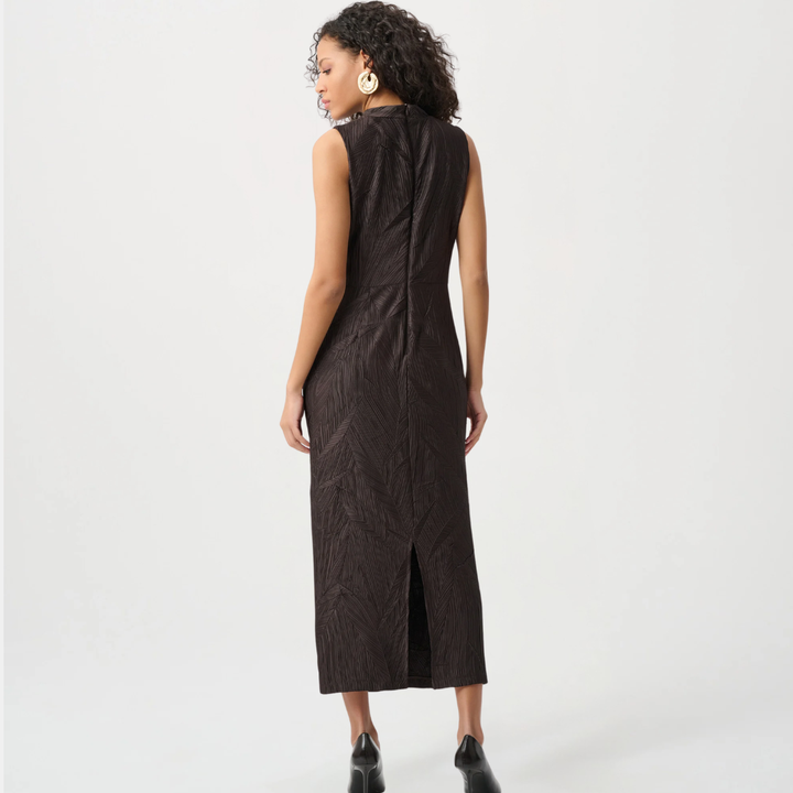 Joseph Ribkoff- Pleated Satin Sleeveless Midi Dress
