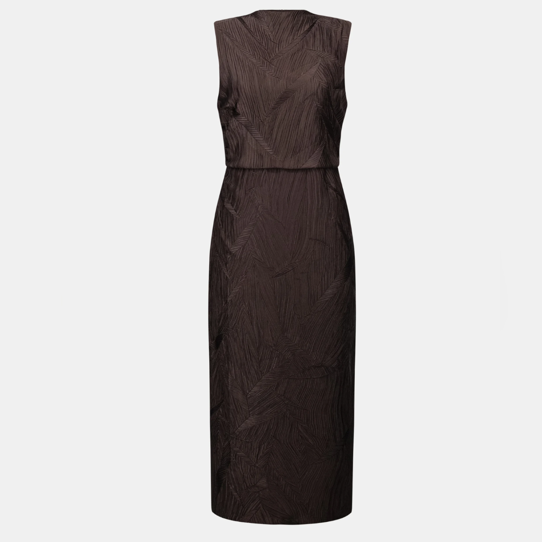 Joseph Ribkoff- Pleated Satin Sleeveless Midi Dress