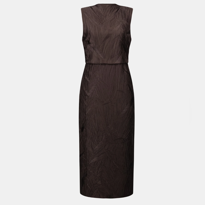 Joseph Ribkoff- Pleated Satin Sleeveless Midi Dress