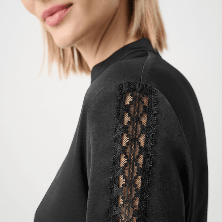 Joseph Ribkoff-  Recycled Satin Straight Top With Lace