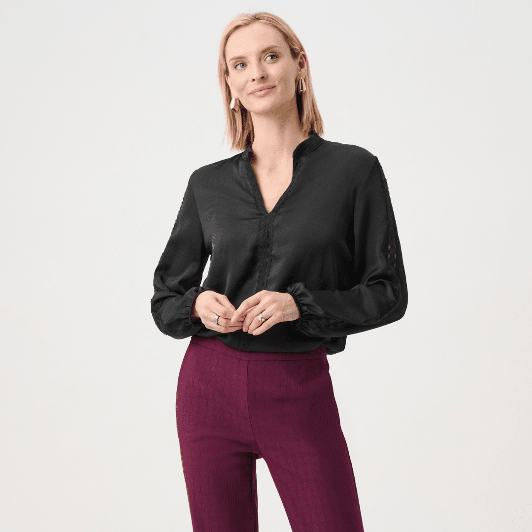 Joseph Ribkoff-  Recycled Satin Straight Top With Lace