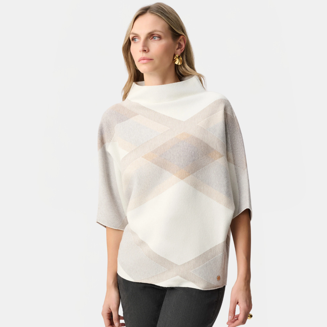 Joseph Ribkoff- Brushed Viscose And Nylon Plaid Funnel-Neck Sweater