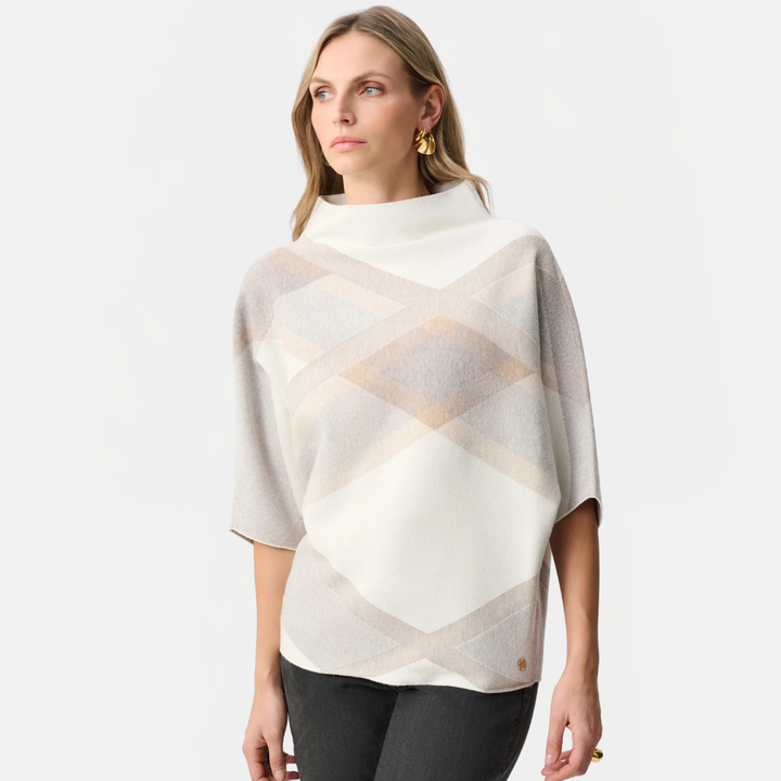 Joseph Ribkoff- Brushed Viscose And Nylon Plaid Funnel-Neck Sweater
