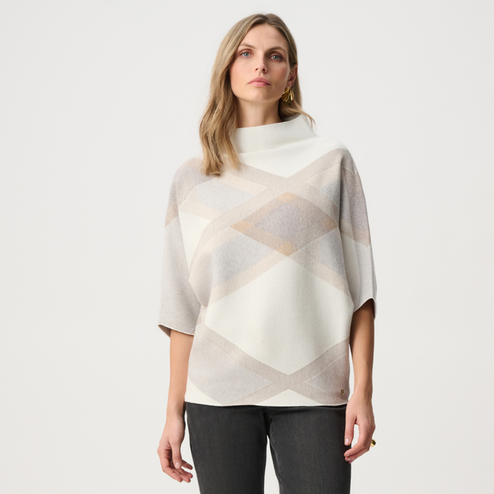 Joseph Ribkoff- Brushed Viscose And Nylon Plaid Funnel-Neck Sweater