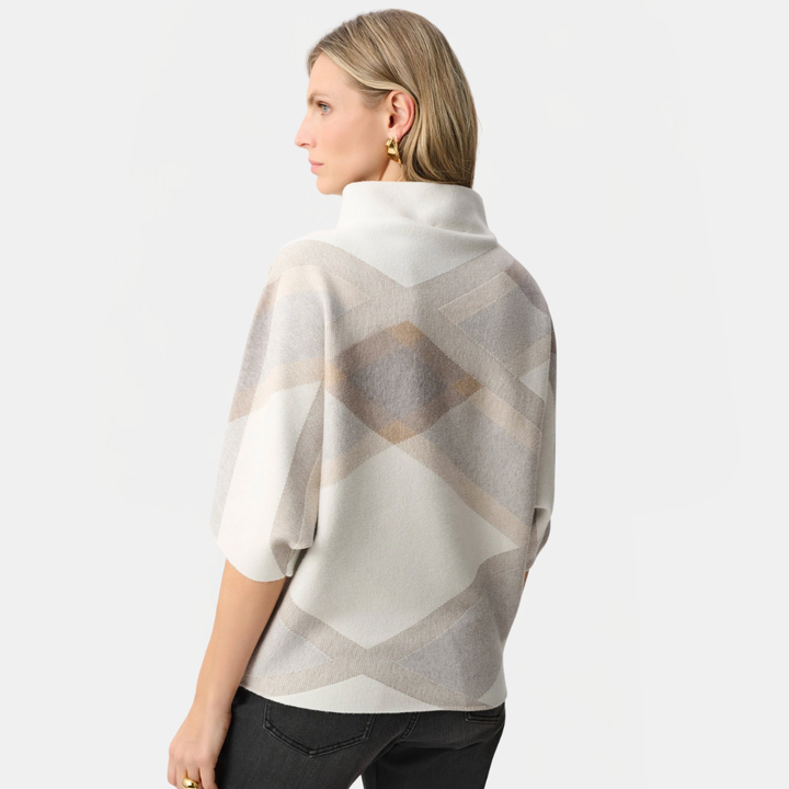 Joseph Ribkoff- Brushed Viscose And Nylon Plaid Funnel-Neck Sweater