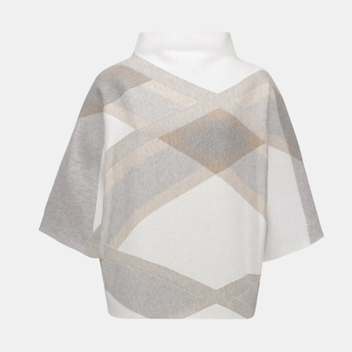 Joseph Ribkoff- Brushed Viscose And Nylon Plaid Funnel-Neck Sweater