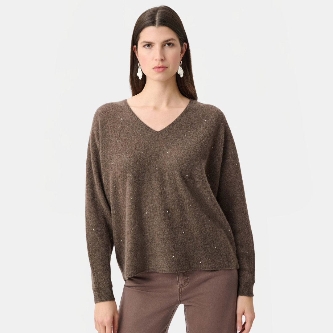 Joseph Ribkoff- Cashmere Boxy Sweater With Rhinestone Detail