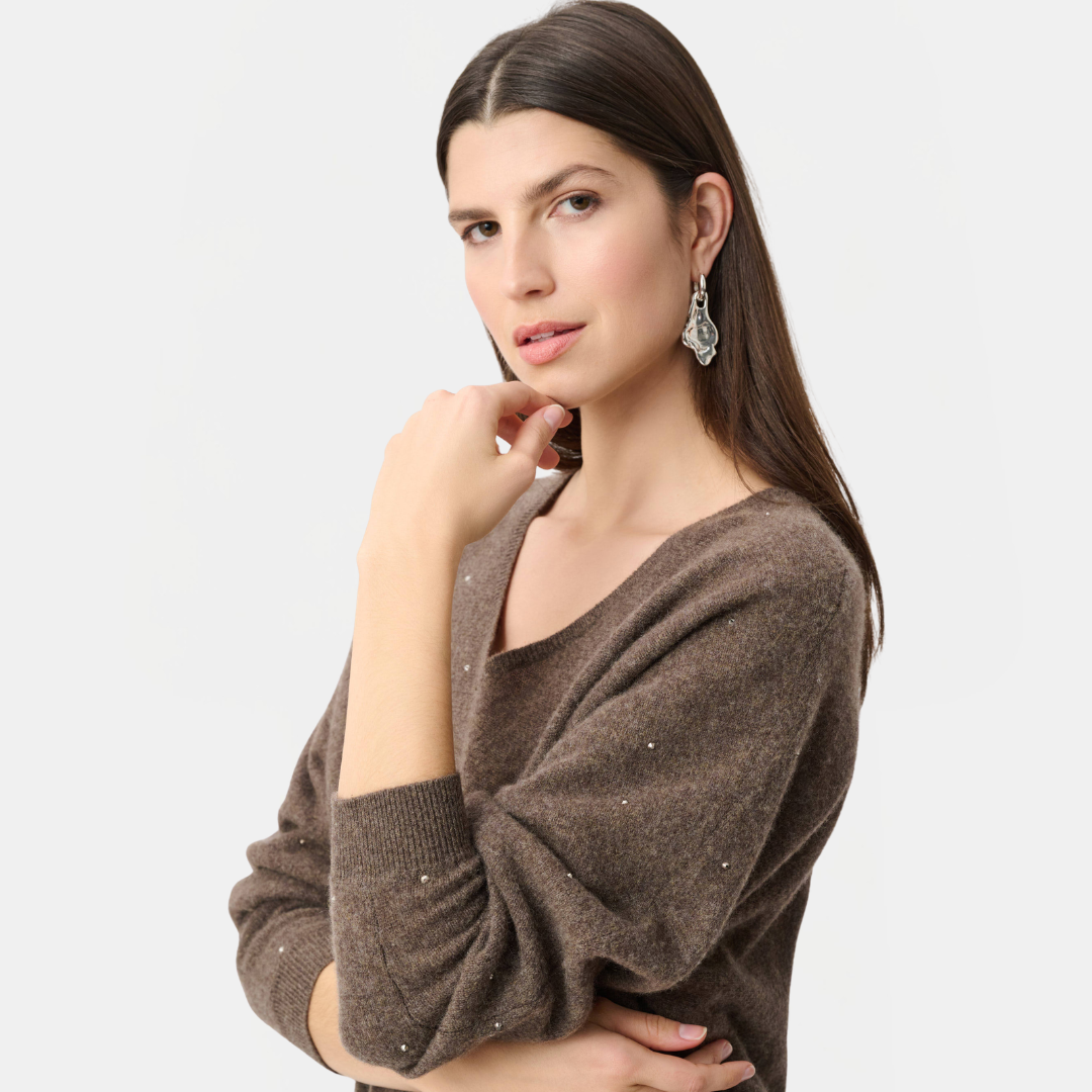 Joseph Ribkoff- Cashmere Boxy Sweater With Rhinestone Detail