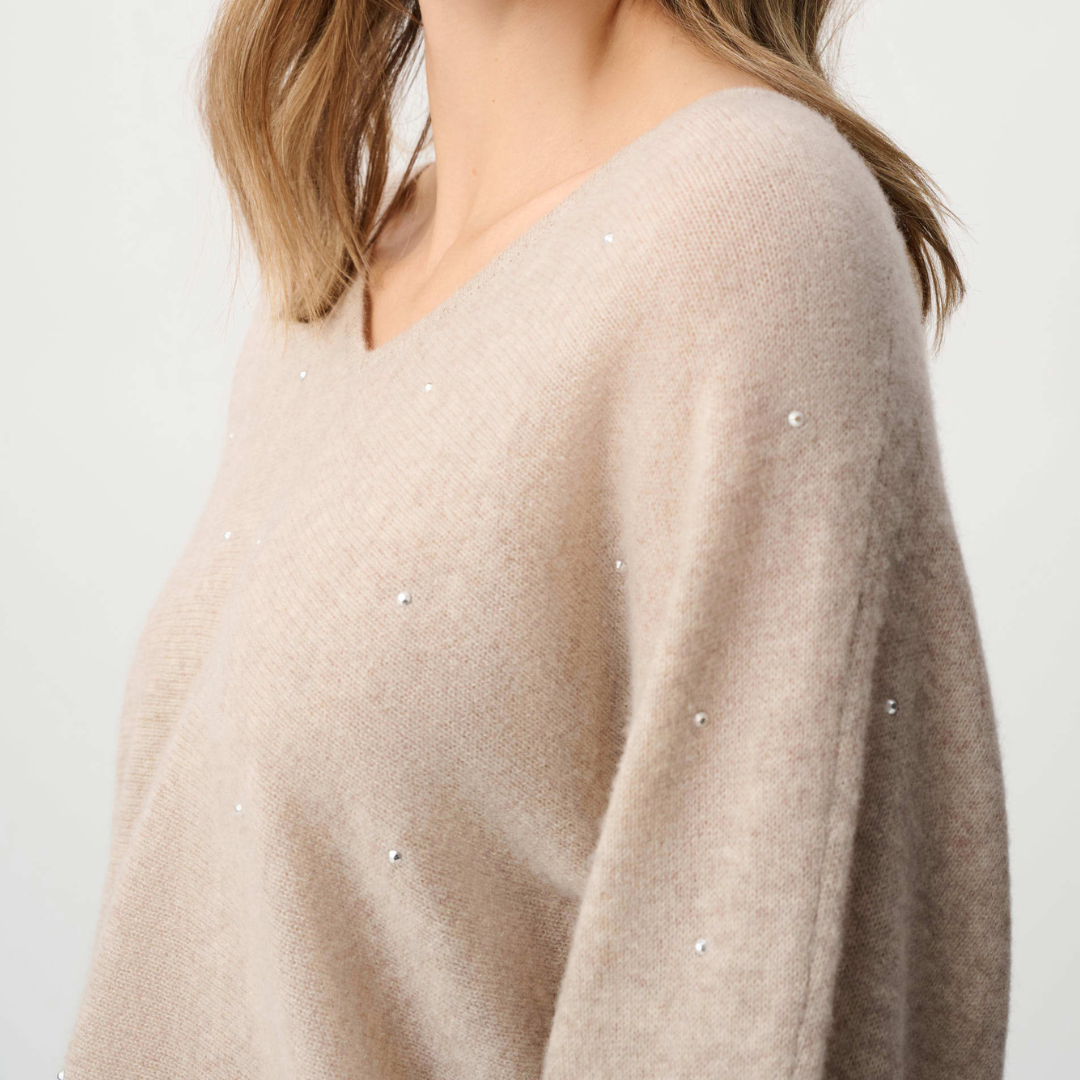 Joseph Ribkoff- Cashmere Boxy Sweater With Rhinestone Detail