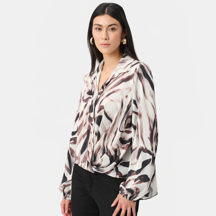 Joseph Ribkoff- Recycled Satin Animal Print Draped Top